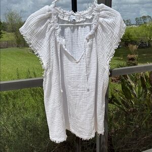 True Craft White Gauze Fringe Tie-Neck Tunic